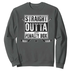 Funny Ice Hockey Sweatshirt Straight Outta The Penalty Box Vintage Ice Hockey Sticks TS11 Dark Heather Print Your Wear