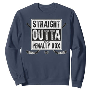 Funny Ice Hockey Sweatshirt Straight Outta The Penalty Box Vintage Ice Hockey Sticks TS11 Navy Print Your Wear