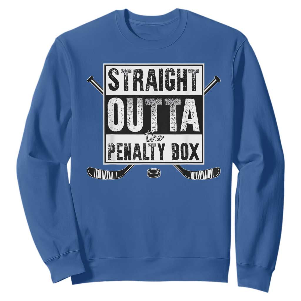 Funny Ice Hockey Sweatshirt Straight Outta The Penalty Box Vintage Ice Hockey Sticks TS11 Royal Blue Print Your Wear