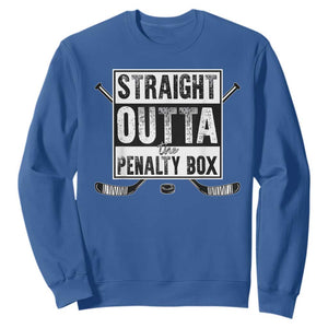 Funny Ice Hockey Sweatshirt Straight Outta The Penalty Box Vintage Ice Hockey Sticks TS11 Royal Blue Print Your Wear