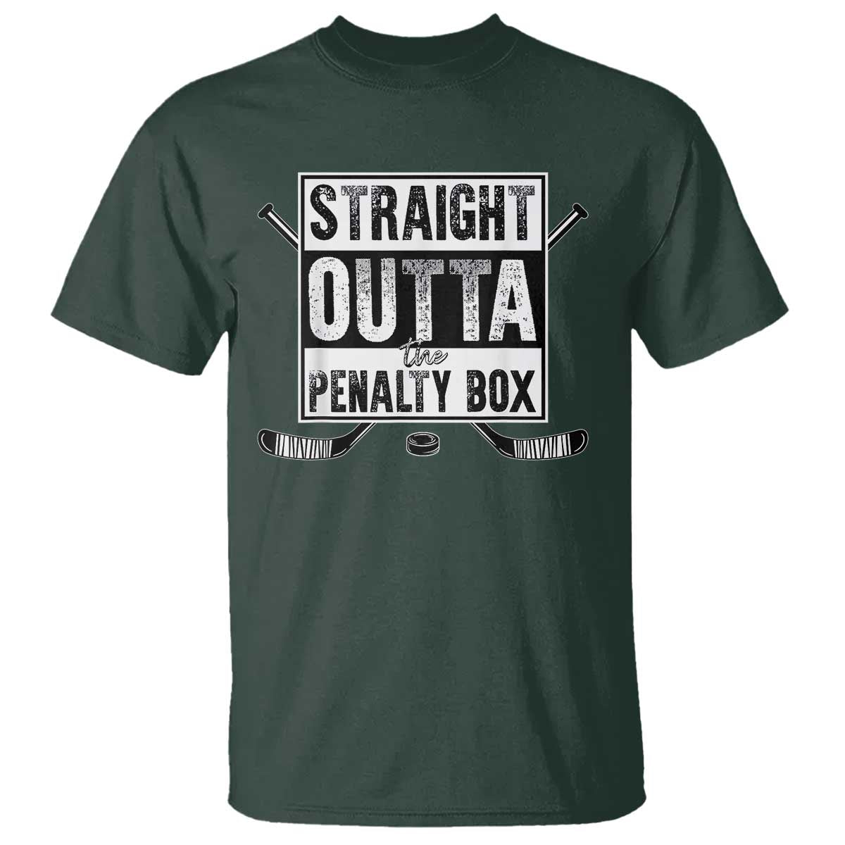 Funny Ice Hockey T Shirt Straight Outta The Penalty Box Vintage Ice Hockey Sticks TS11 Dark Forest Green Print Your Wear