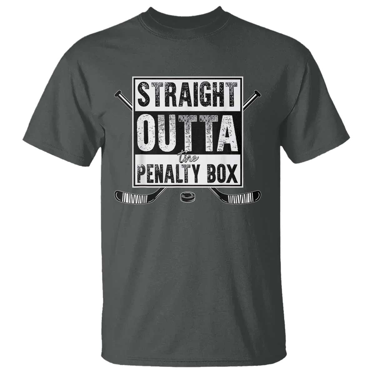 Funny Ice Hockey T Shirt Straight Outta The Penalty Box Vintage Ice Hockey Sticks TS11 Dark Heather Print Your Wear