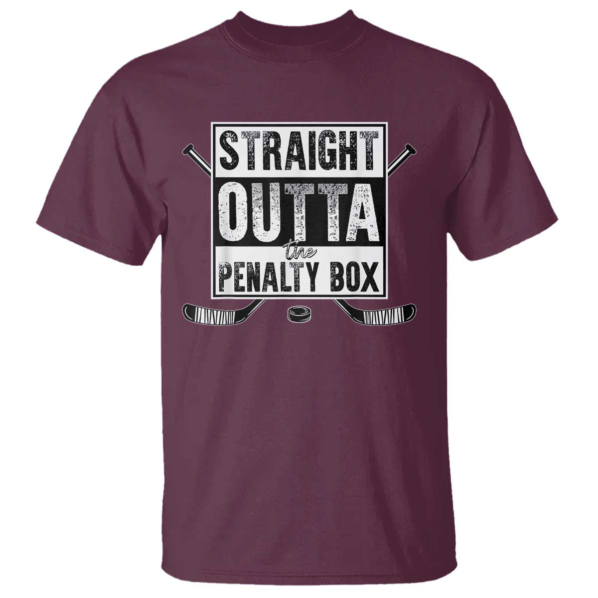 Funny Ice Hockey T Shirt Straight Outta The Penalty Box Vintage Ice Hockey Sticks TS11 Maroon Print Your Wear