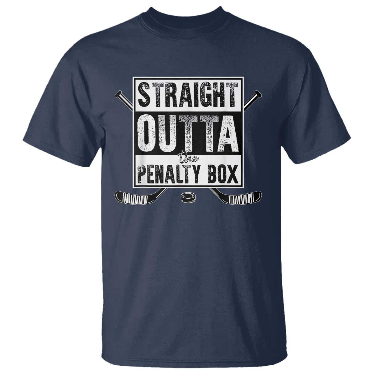 Funny Ice Hockey T Shirt Straight Outta The Penalty Box Vintage Ice Hockey Sticks TS11 Navy Print Your Wear