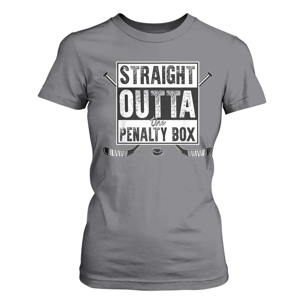 Funny Ice Hockey T Shirt For Women Straight Outta The Penalty Box Vintage Ice Hockey Sticks TS11 Charcoal Print Your Wear