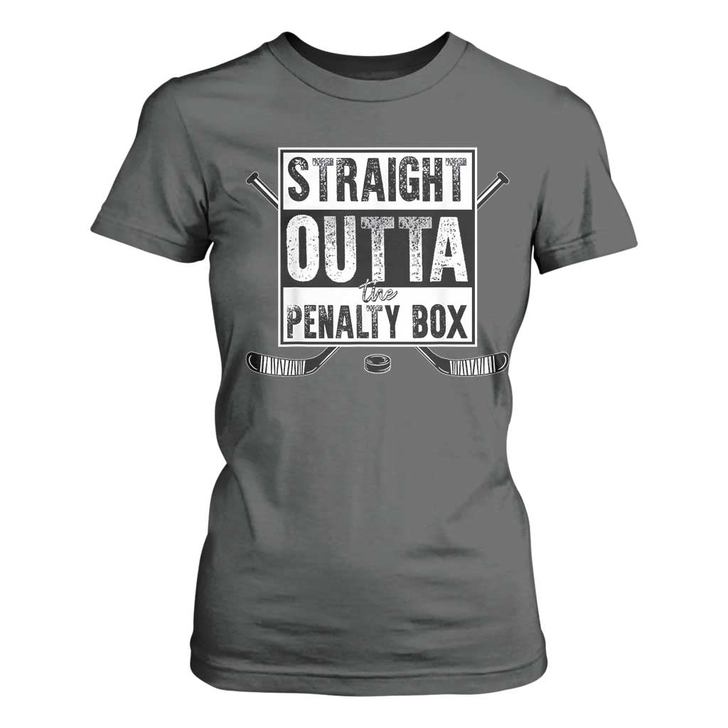 Funny Ice Hockey T Shirt For Women Straight Outta The Penalty Box Vintage Ice Hockey Sticks TS11 Dark Heather Print Your Wear