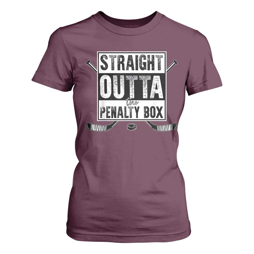 Funny Ice Hockey T Shirt For Women Straight Outta The Penalty Box Vintage Ice Hockey Sticks TS11 Maroon Print Your Wear