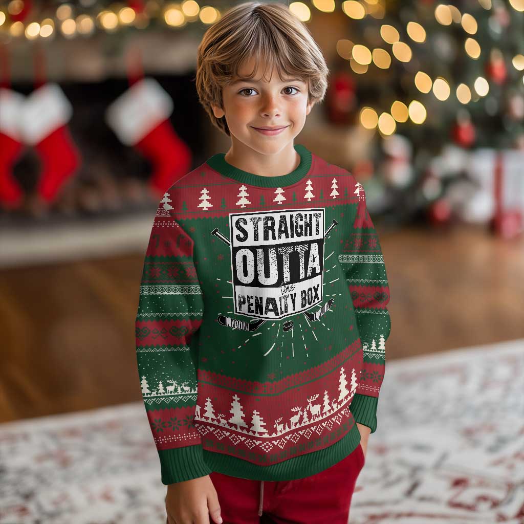 Funny Ice Hockey Ugly Christmas Sweater Straight Outta The Penalty Box Vintage Ice Hockey Sticks TS11 Christmas Print Your Wear