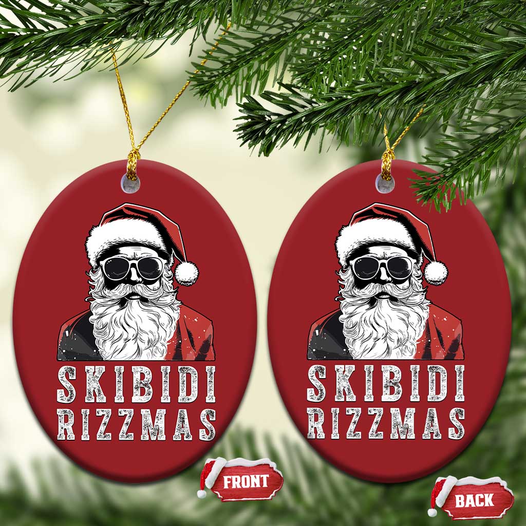 Funny Xmas Santa Christmas Ornament Skibidi Rizzmas Cool Charisma Rizz Santa Claus TS11 Oval Red Print Your Wear