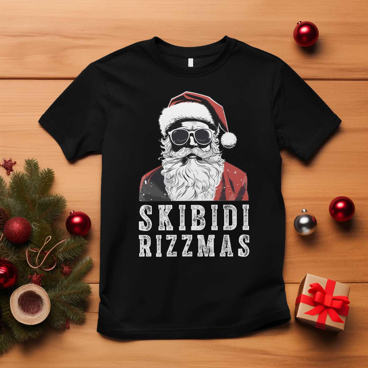 Funny Christmas Santa T Shirt Skibidi Rizzmas Cool Charisma Rizz Santa Claus TS11 Black Print Your Wear