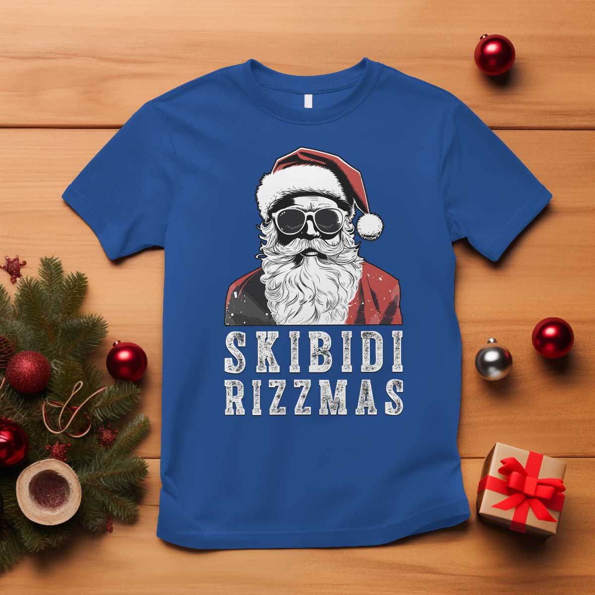 Funny Christmas Santa T Shirt Skibidi Rizzmas Cool Charisma Rizz Santa Claus TS11 Royal Blue Print Your Wear