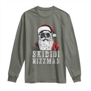 Funny Christmas Santa Long Sleeve Shirt Skibidi Rizzmas Cool Charisma Rizz Santa Claus TS11 Military Green Print Your Wear