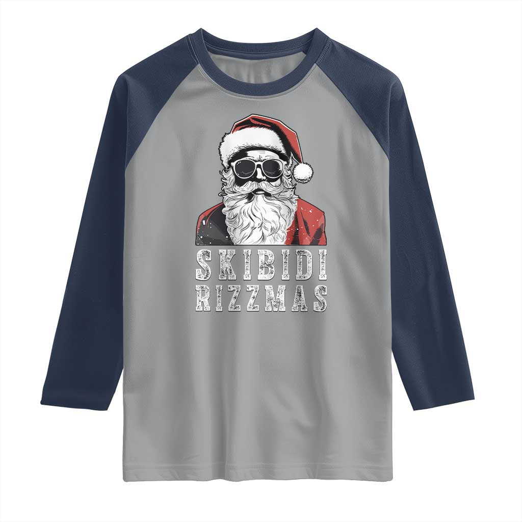 Funny Christmas Santa Raglan Shirt Skibidi Rizzmas Cool Charisma Rizz Santa Claus TS11 Sport Gray Navy Print Your Wear
