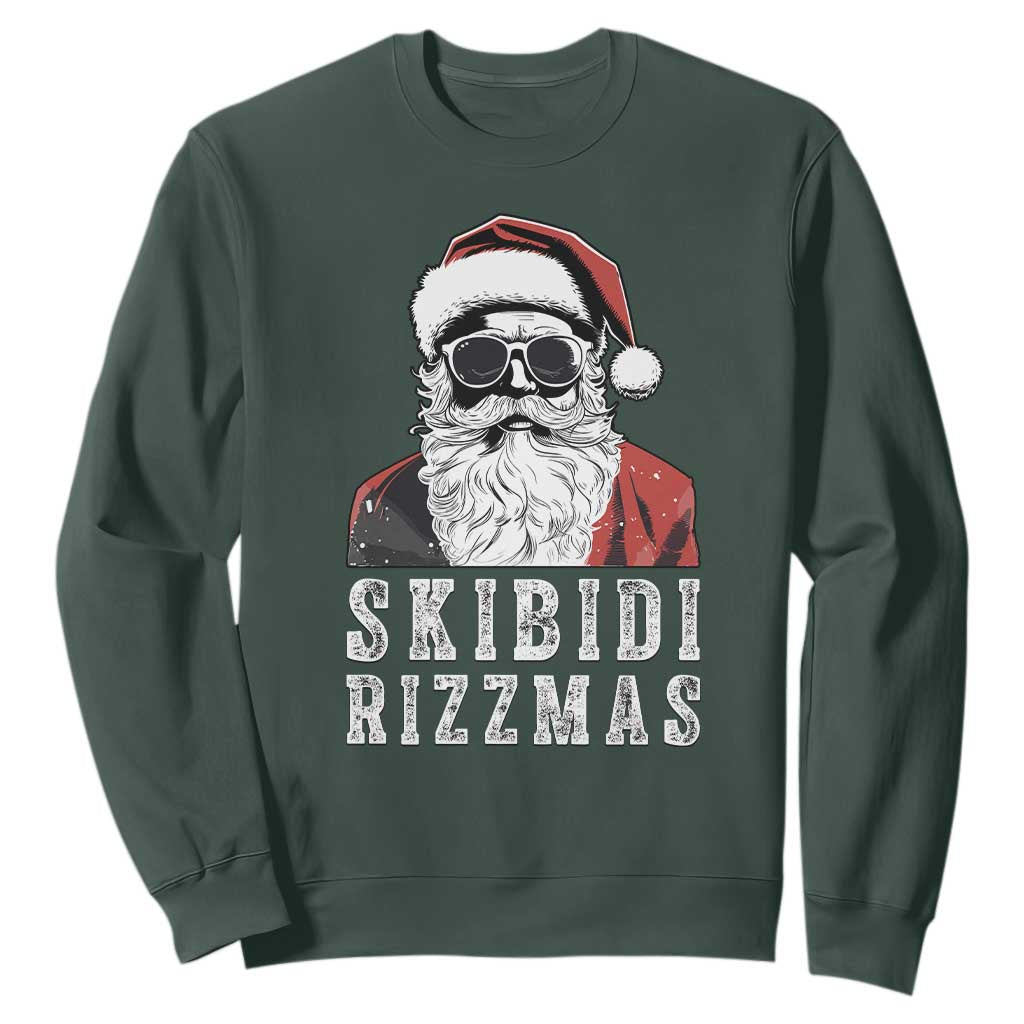 Funny Christmas Santa Sweatshirt Skibidi Rizzmas Cool Charisma Rizz Santa Claus TS11 Dark Forest Green Print Your Wear