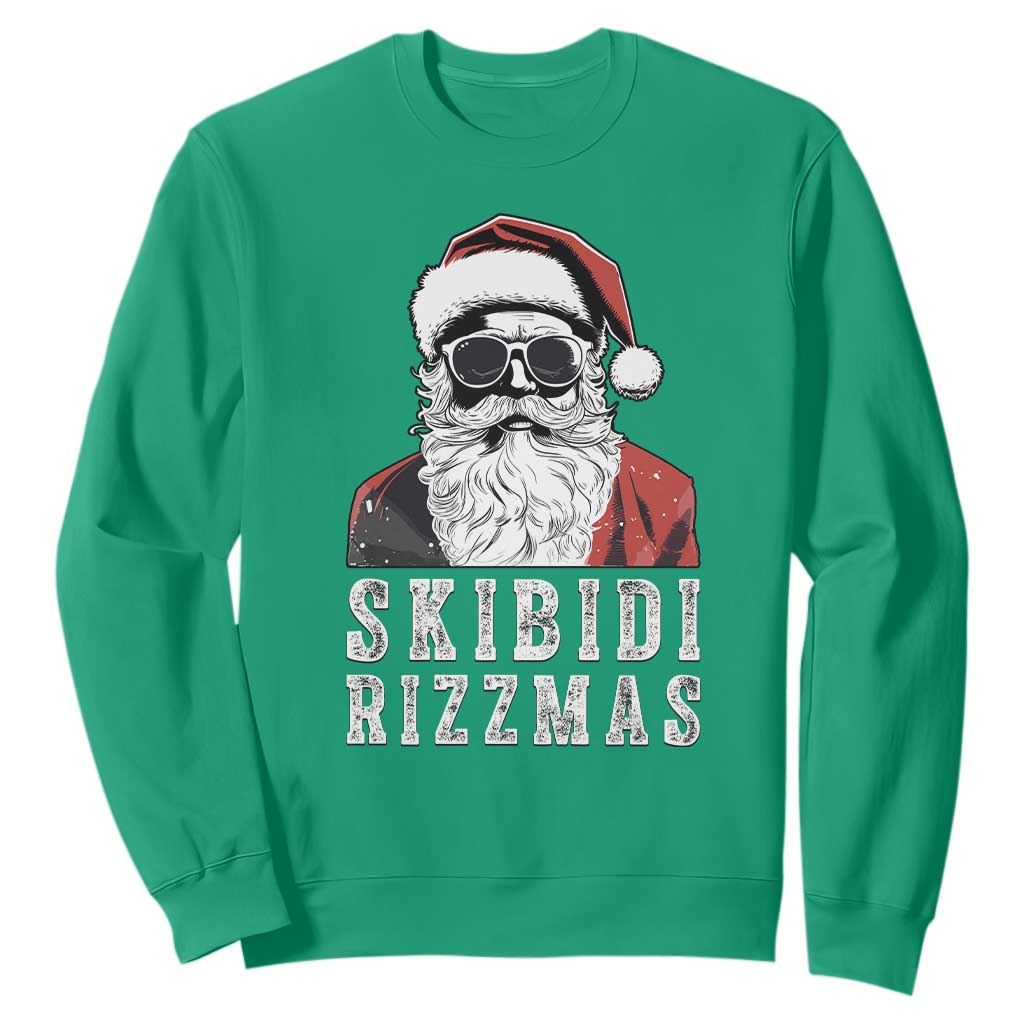 Funny Christmas Santa Sweatshirt Skibidi Rizzmas Cool Charisma Rizz Santa Claus TS11 Irish Green Print Your Wear