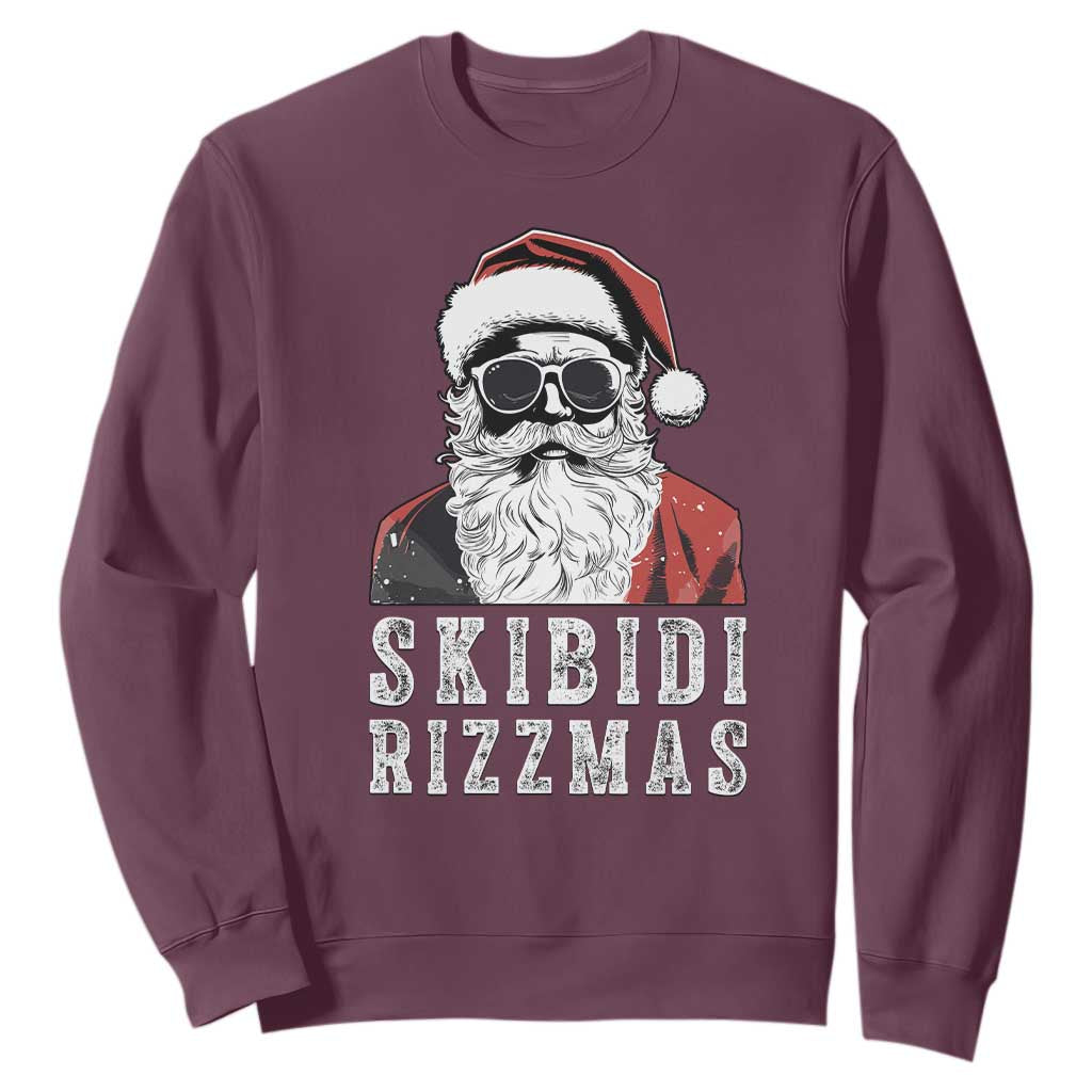 Funny Christmas Santa Sweatshirt Skibidi Rizzmas Cool Charisma Rizz Santa Claus TS11 Maroon Print Your Wear