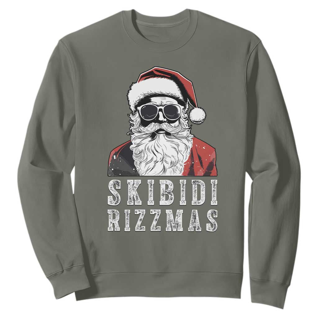 Funny Christmas Santa Sweatshirt Skibidi Rizzmas Cool Charisma Rizz Santa Claus TS11 Military Green Print Your Wear