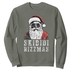 Funny Christmas Santa Sweatshirt Skibidi Rizzmas Cool Charisma Rizz Santa Claus TS11 Military Green Print Your Wear