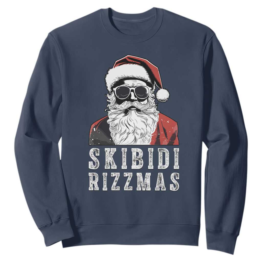 Funny Christmas Santa Sweatshirt Skibidi Rizzmas Cool Charisma Rizz Santa Claus TS11 Navy Print Your Wear