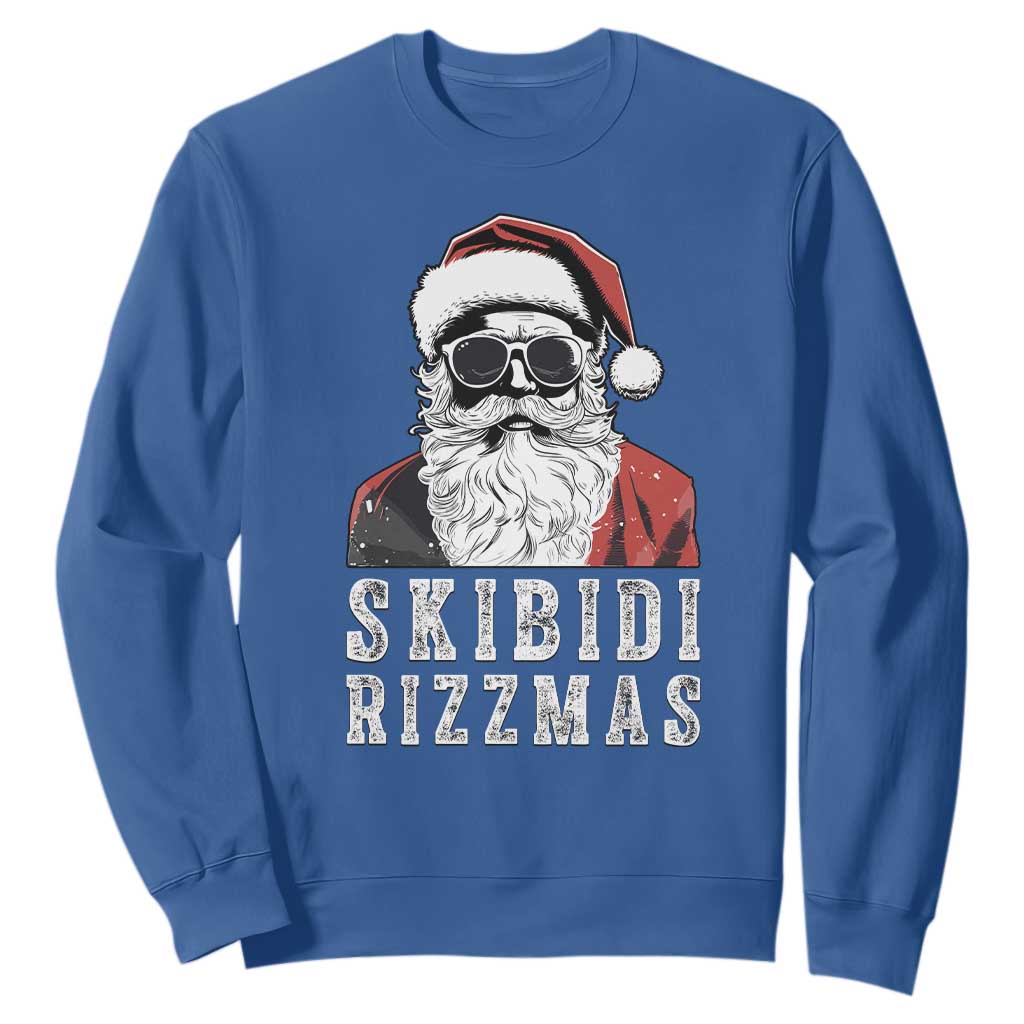 Funny Christmas Santa Sweatshirt Skibidi Rizzmas Cool Charisma Rizz Santa Claus TS11 Royal Blue Print Your Wear