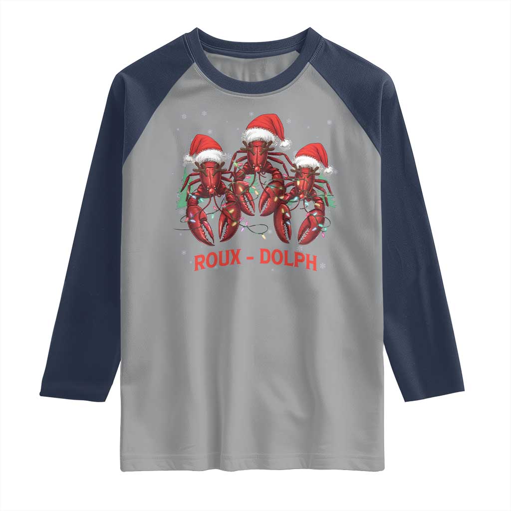 Funny Christmas Cajun Louisiana Raglan Shirt Roux-Dolph Crawfish Reindeers Santa Hat TS11 Sport Gray Navy Print Your Wear
