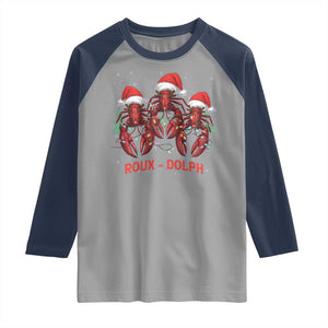 Funny Christmas Cajun Louisiana Raglan Shirt Roux-Dolph Crawfish Reindeers Santa Hat TS11 Sport Gray Navy Print Your Wear