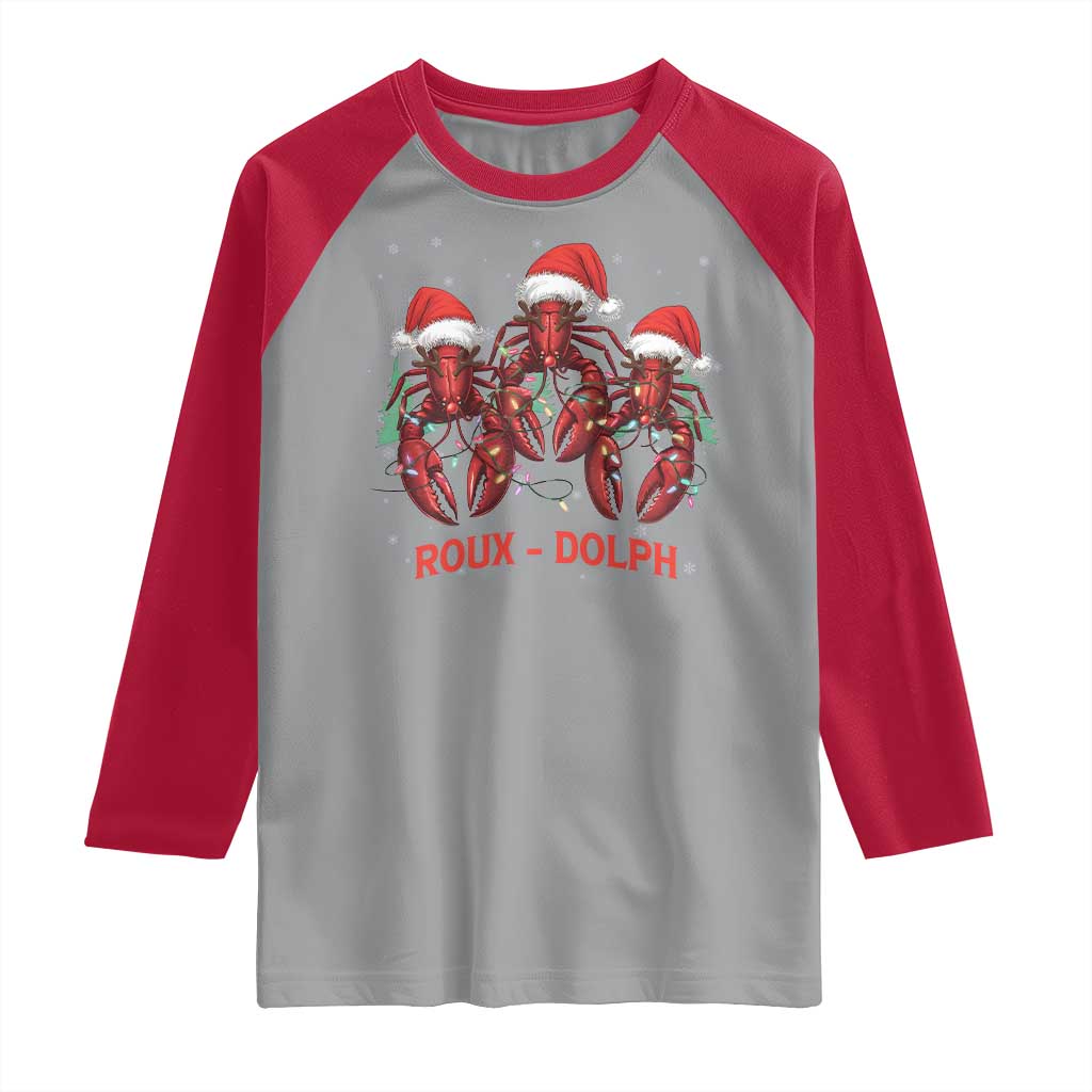 Funny Christmas Cajun Louisiana Raglan Shirt Roux-Dolph Crawfish Reindeers Santa Hat TS11 Sport Gray Red Print Your Wear