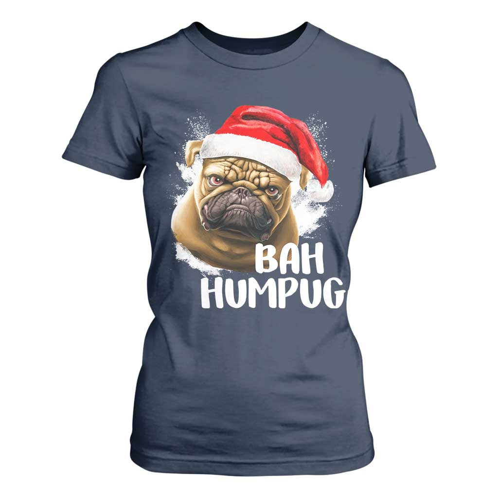 Funny Christmas Pug Dog T Shirt For Women Bah Humpug Humbug Cute Pet TS11 Navy Print Your Wear