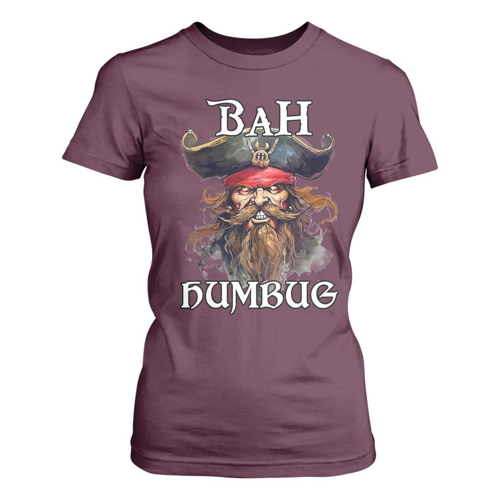 Funny Bah Humbug Christmas Pirate T Shirt For Women TS11 Maroon Print Your Wear