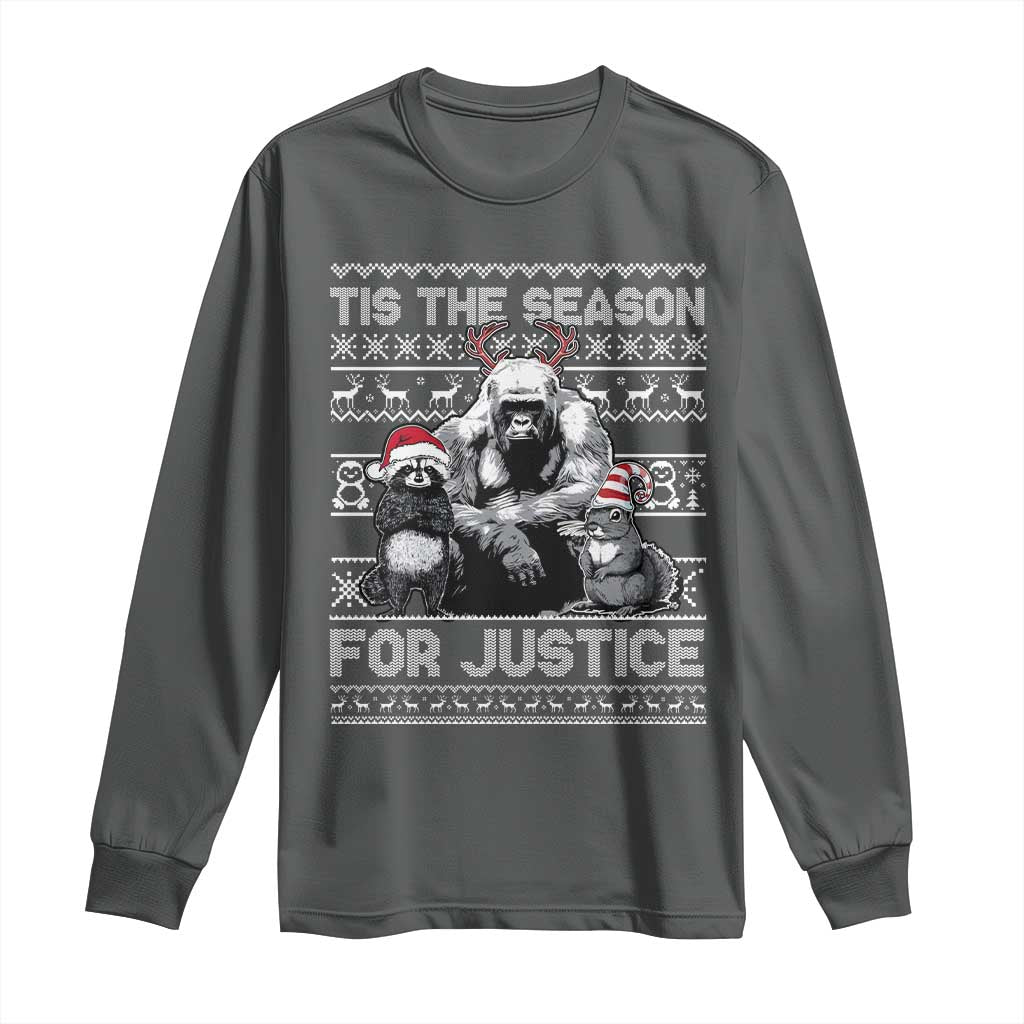 Tis The Season For Justice Long Sleeve Shirt Harambe Peanut Fred Christmas TS11 Dark Heather Print Your Wear