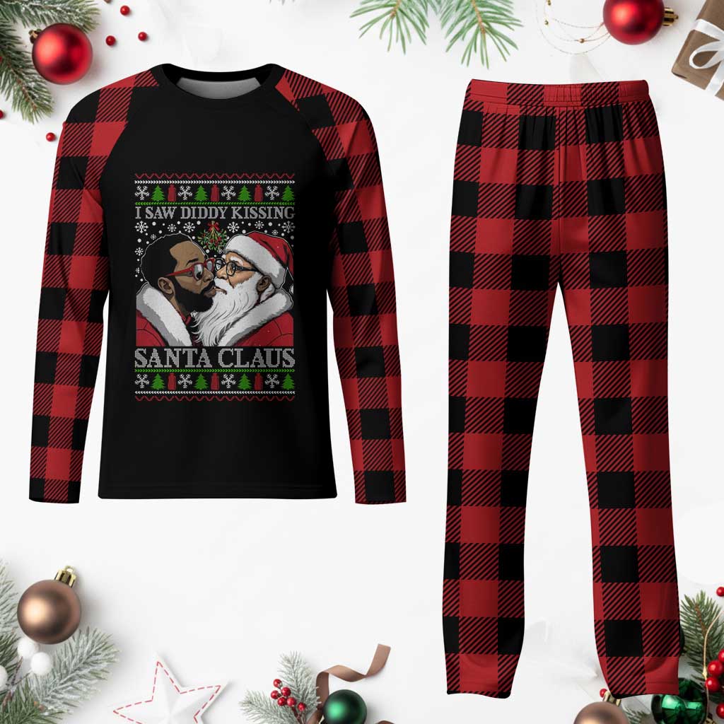 Funny I Saw Diddy Kissing Santa Claus Xmas Mistletoe Plaid Pajama Set TS11 Buffalo Plaid Print Your Wear