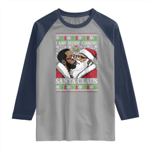 Funny I Saw Diddy Kissing Santa Claus Christmas Mistletoe Raglan Shirt TS11 Sport Gray Navy Print Your Wear