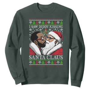 Funny I Saw Diddy Kissing Santa Claus Christmas Mistletoe Sweatshirt TS11 Dark Forest Green Print Your Wear