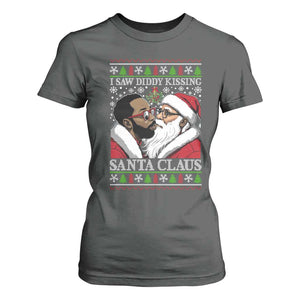 Funny I Saw Diddy Kissing Santa Claus Christmas Mistletoe T Shirt For Women TS11 Dark Heather Print Your Wear