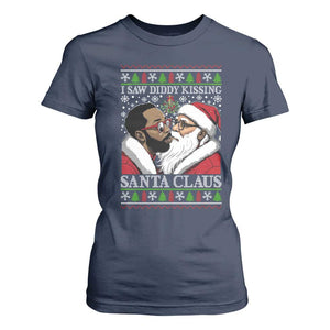 Funny I Saw Diddy Kissing Santa Claus Christmas Mistletoe T Shirt For Women TS11 Navy Print Your Wear