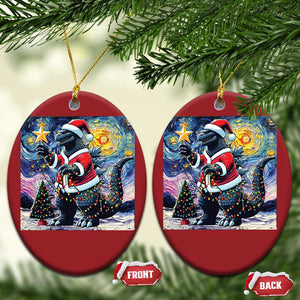 Funny Xmas Santa Godzilla Japanese Monster Starry Night Christmas Ornament TS11 Oval Red Print Your Wear