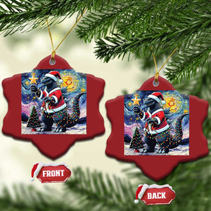 Funny Xmas Santa Godzilla Japanese Monster Starry Night Christmas Ornament TS11 Snow Flake Red Print Your Wear