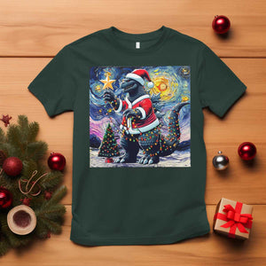 Funny Christmas Santa Godzilla Japanese Monster Starry Night T Shirt TS11 Dark Forest Green Print Your Wear