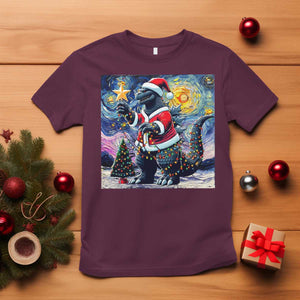 Funny Christmas Santa Godzilla Japanese Monster Starry Night T Shirt TS11 Maroon Print Your Wear