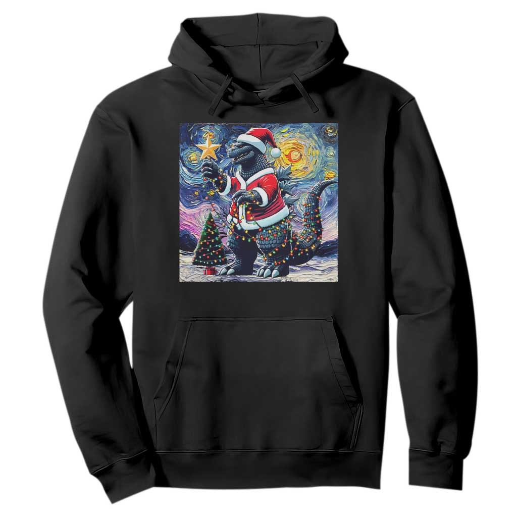 Funny Christmas Santa Godzilla Japanese Monster Starry Night Hoodie TS11 Black Print Your Wear