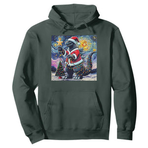 Funny Christmas Santa Godzilla Japanese Monster Starry Night Hoodie TS11 Dark Forest Green Print Your Wear