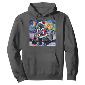 Funny Christmas Santa Godzilla Japanese Monster Starry Night Hoodie TS11 Dark Heather Print Your Wear