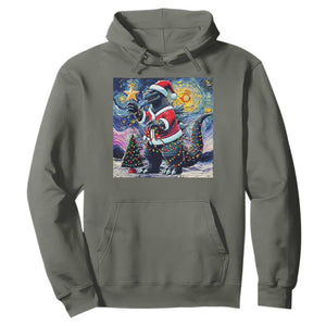 Funny Christmas Santa Godzilla Japanese Monster Starry Night Hoodie TS11 Military Green Print Your Wear