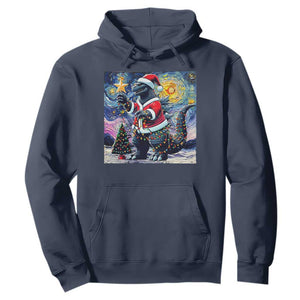 Funny Christmas Santa Godzilla Japanese Monster Starry Night Hoodie TS11 Navy Print Your Wear