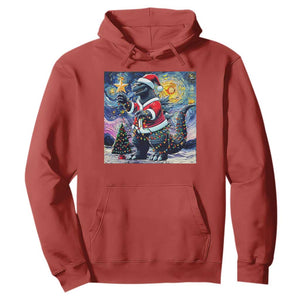 Funny Christmas Santa Godzilla Japanese Monster Starry Night Hoodie TS11 Red Print Your Wear