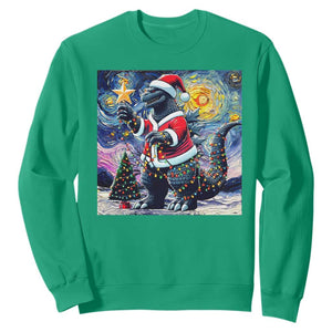 Funny Christmas Santa Godzilla Japanese Monster Starry Night Sweatshirt TS11 Irish Green Print Your Wear