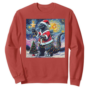 Funny Christmas Santa Godzilla Japanese Monster Starry Night Sweatshirt TS11 Red Print Your Wear