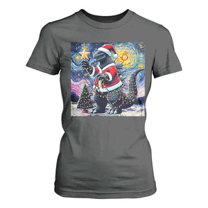Funny Christmas Santa Godzilla Japanese Monster Starry Night T Shirt For Women TS11 Dark Heather Print Your Wear