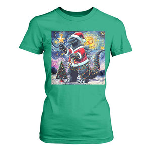 Funny Christmas Santa Godzilla Japanese Monster Starry Night T Shirt For Women TS11 Irish Green Print Your Wear