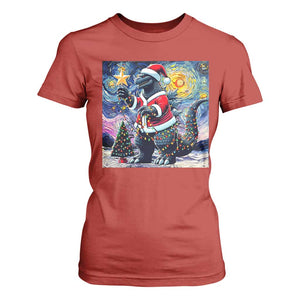 Funny Christmas Santa Godzilla Japanese Monster Starry Night T Shirt For Women TS11 Red Print Your Wear